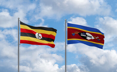Eswatini and Uganda flags, country relationship concept