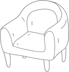 Hand-drawn furniture set sketch cute cartoon sofa chair table bathtub, sink. Individual elements of interior design style