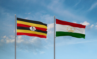 Tajikistan and Uganda flags, country relationship concept