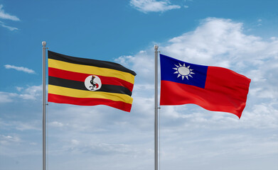 Taiwan and Uganda flags, country relationship concept