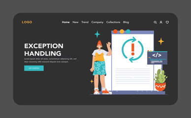 Software testing web banner or landing page dark or night mode. Code testing and debugging. IT specialist searching for bugs. Website and application development. Flat vector illustration