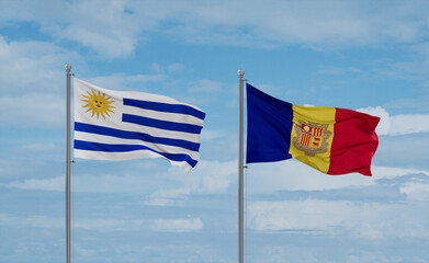 Uruguay and Andorra national flags, country relationship concept