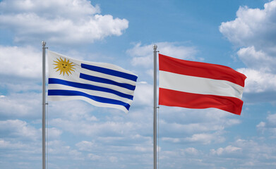 Austria and Uruguay flags, country relationship concept