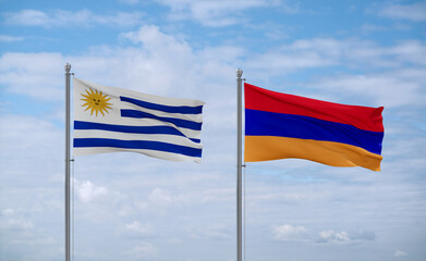 Armenia and Uruguay flags, country relationship concept