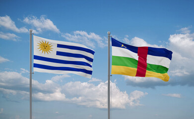 Central African Republic and Uruguay flags, country relationship concept