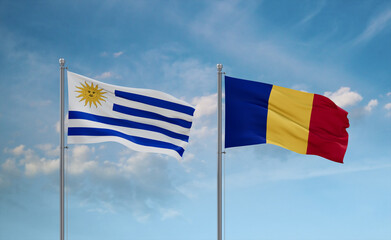 Chad and Uruguay flags, country relationship concept