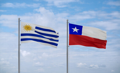 Chile and Uruguay flags, country relationship concept