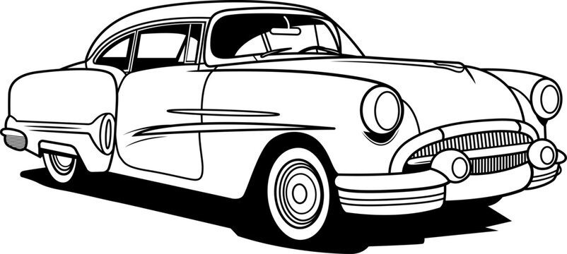 Hand drawn outline of a vintage classic car. Ai generated