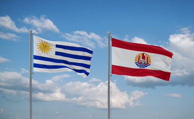 Uruguay and French Polynesia flags, country relationship concept