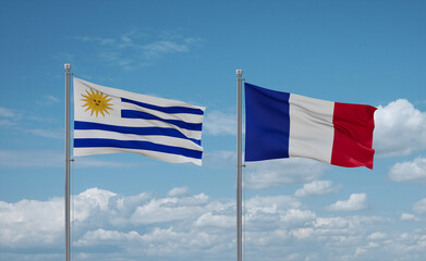 Uruguay and France flags, country relationship concept