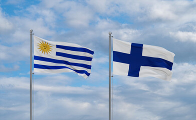 Finland and Uruguay flags, country relationship concept