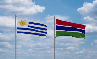 Gambia and Uruguay flags, country relationship concept