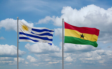 Ghana and Uruguay flags, country relationship concept