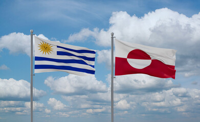 Greenland and Uruguay flags, country relationship concept