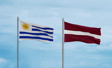 Latvia and Uruguay flags, country relationship concept