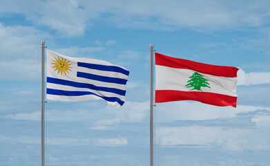 Lebanon and Uruguay flags, country relationship concept