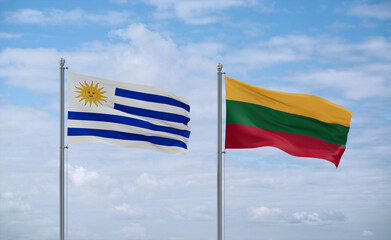 Lithuania and Uruguay flags, country relationship concept
