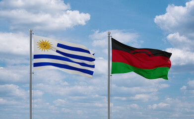 Malawi and Uruguay flags, country relationship concept