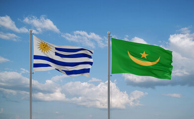 Mauritania and Uruguay flags, country relationship concept