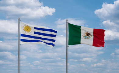 Mexico and Uruguay flags, country relationship concept