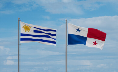 Panama and Uruguay flags, country relationship concept