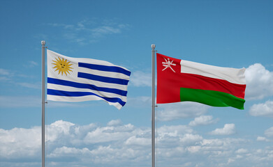 Oman and Uruguay flags, country relationship concept