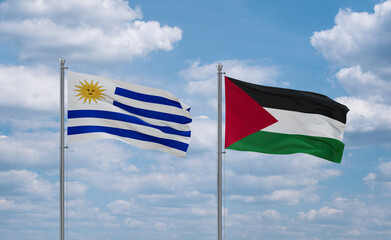 Palestine and Uruguay flags, country relationship concept
