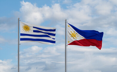 Philippines and Uruguay flags, country relationship concept