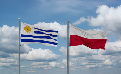 Poland and Uruguay flags, country relationship concept