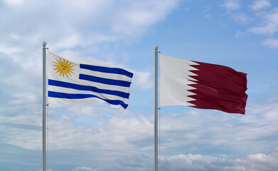 Qatar and Uruguay flags, country relationship concept