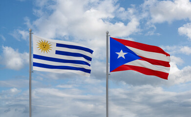 Puerto Rico and Uruguay flags, country relationship concept