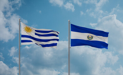 Salvador and Uruguay flags, country relationship concept