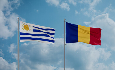 Romania and Uruguay flags, country relationship concept