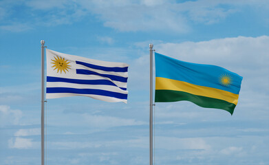 Rwanda and Uruguay flags, country relationship concept