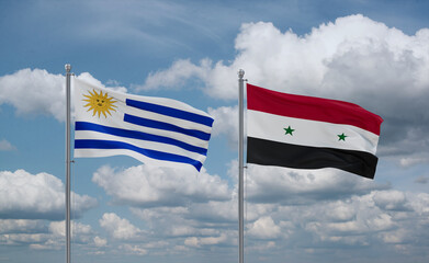 Syrian and Uruguay flags, country relationship concept
