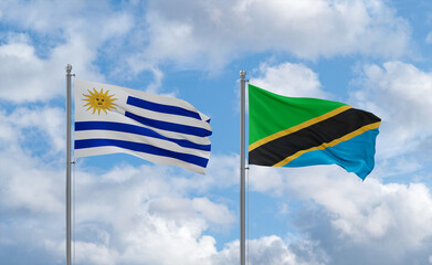 Tanzania and Uruguay flags, country relationship concept