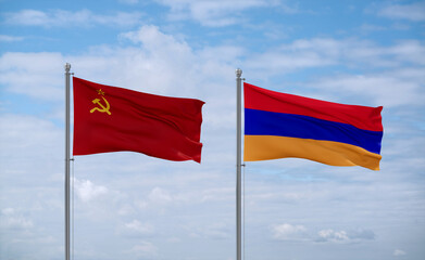 Naklejka na ściany i meble Armenia and USSR flags, country relationship concept