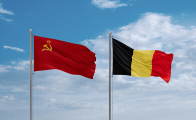 Belgium and USSR flags, country relationship concept