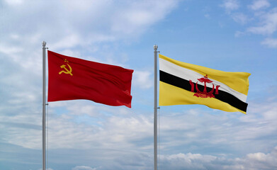 Brunei and USSR flags, country relationship concepts
