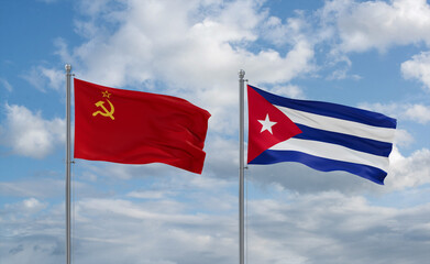 Cuba and USSR flags, country relationship concept