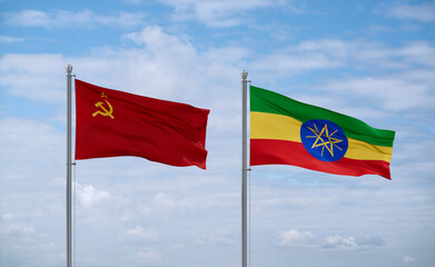 Ethiopia and USSR flags, country relationship concept