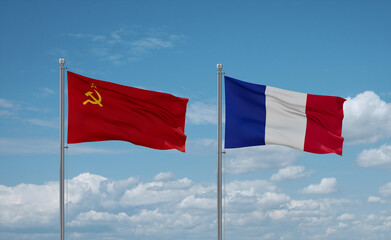 USSR and France flags, country relationship concept