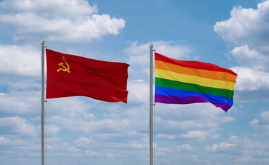 Gay Pride and USSR flags, country relationship concept