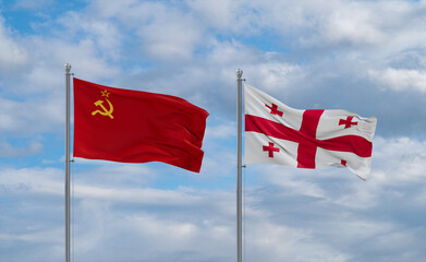 Georgia and USSR flags, country relationship concept