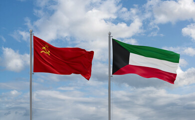 Kuwait and USSR flags, country relationship concept