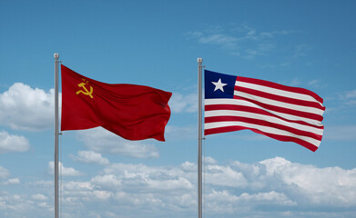 Liberia and USSR flags, country relationship concept