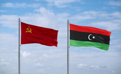 Libya and USSR flags, country relationship concept