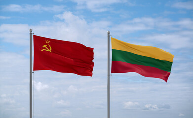 Lithuania and USSR flags, country relationship concept