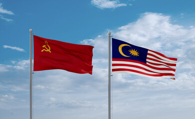 Malaysia and USSR flags, country relationship concept