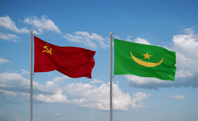 Mauritania and USSR flags, country relationship concept